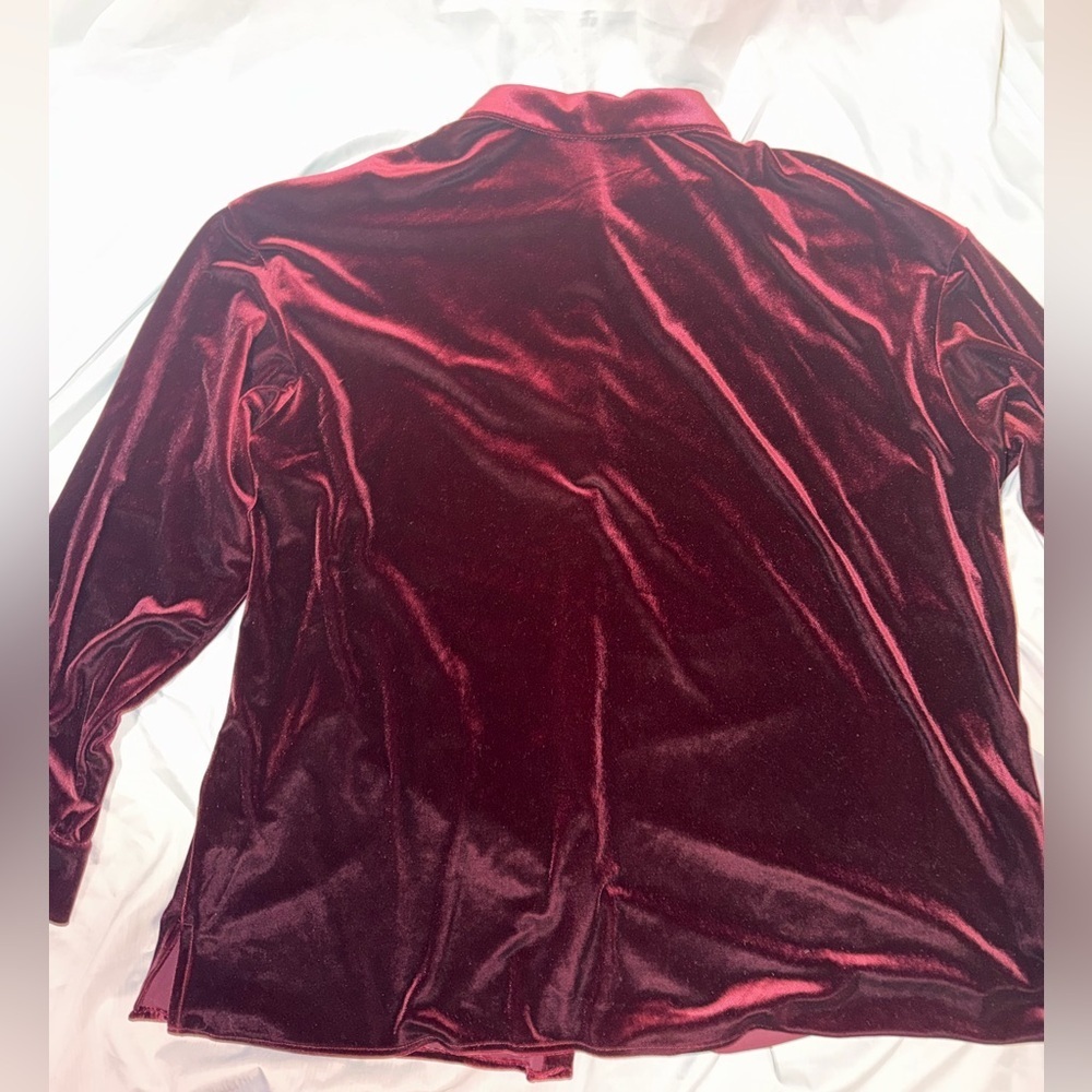 CeCe Burgundy Velvet Long Sleeve Button-Down Blouse - Size XL - Picture 4 of 9